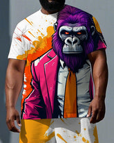 Big & Tall Men's Tie Dye Gorillas with Suit Printed Short Sleeve T-shirt and Short Set